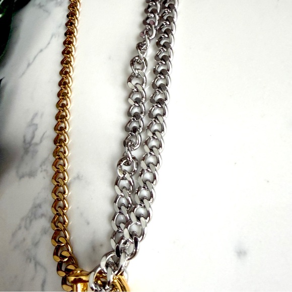 Mixed Metal Gold & Silver Cuban Link Chain Necklace Caribeaner Bit Closure NEW - Picture 8 of 10